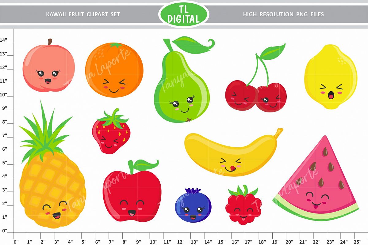 Kawaii Fruit Clipart Set