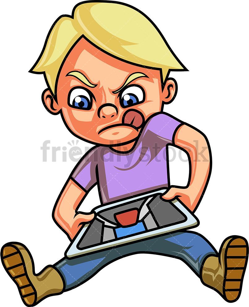 Boy Playing Video Game On Tablet Cartoon Clipart Vector