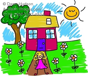 A Happy Little Girl Standing Outside Her House In The Garden