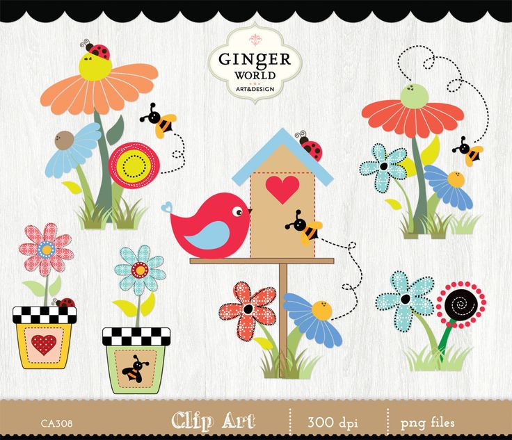 Garden clip art spring garden flower clipart birdhouse