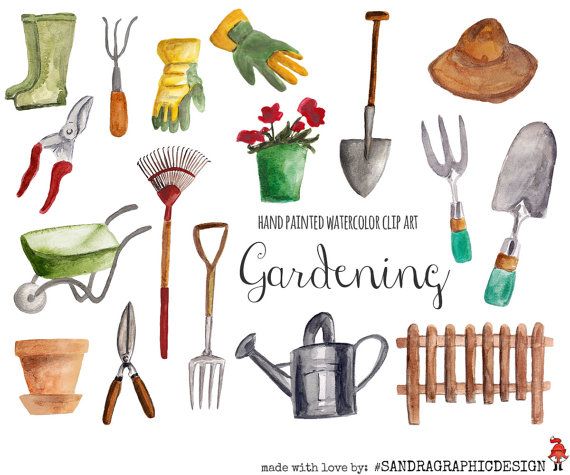 Gardening clip art, hand painted watercolor floral clipart