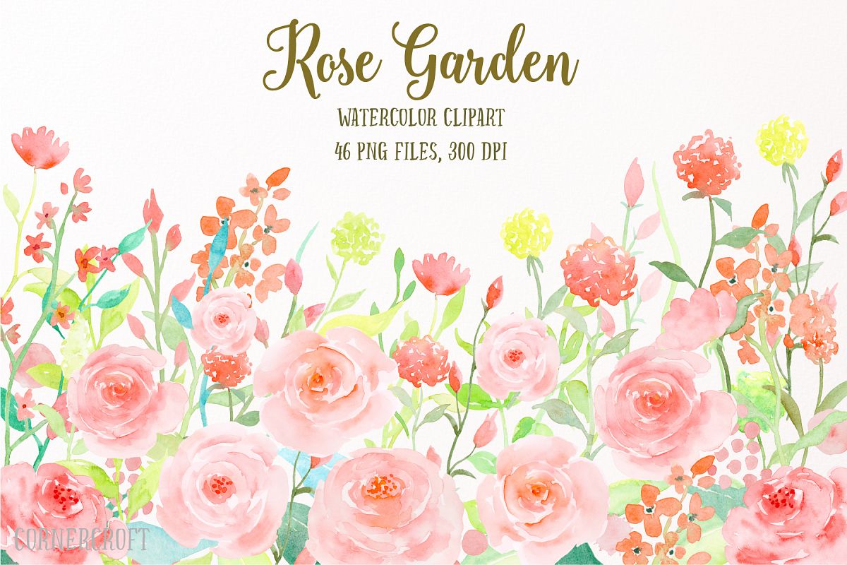 Watercolor Flower Collection Rose Garden, Watercolor Clipart