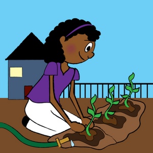 African American Teen Girl Planting a Garden