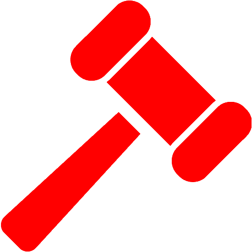 Red gavel icon.