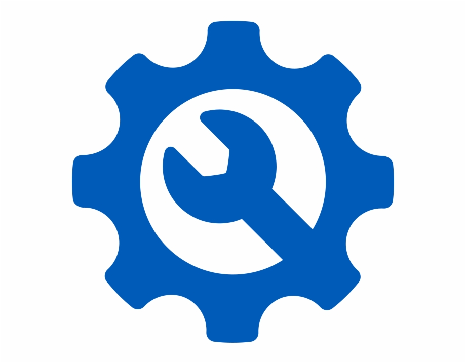 Blue gear icon.