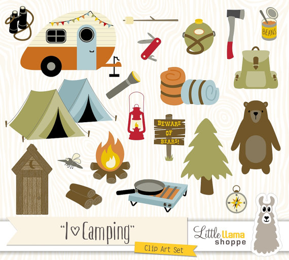 Camping Clipart, Vector Backpacking Clip Art, Camp Clipart