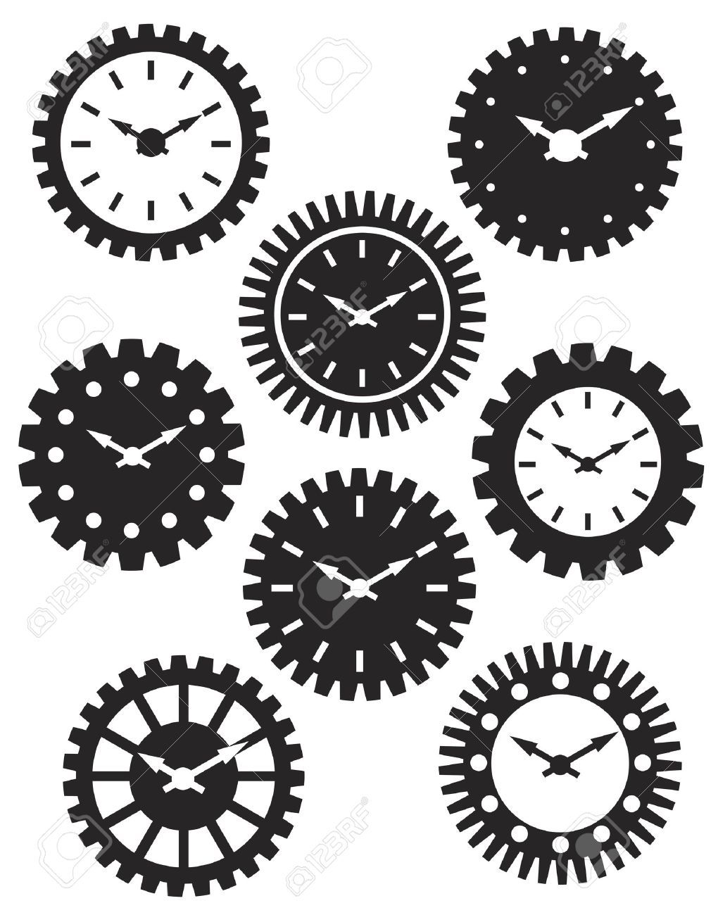 Pin gears clocks.