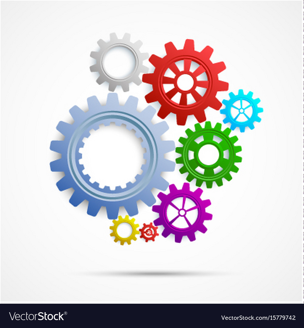 Colorful gears on white isolated background