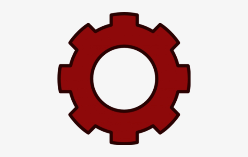Red gear logo.