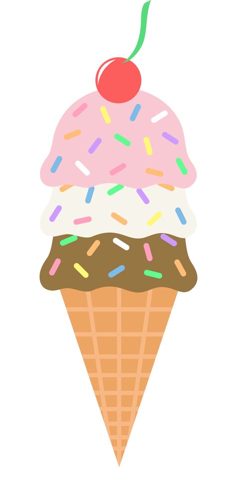 Clip art of neapolitan ice cream cone with sprinkles and a
