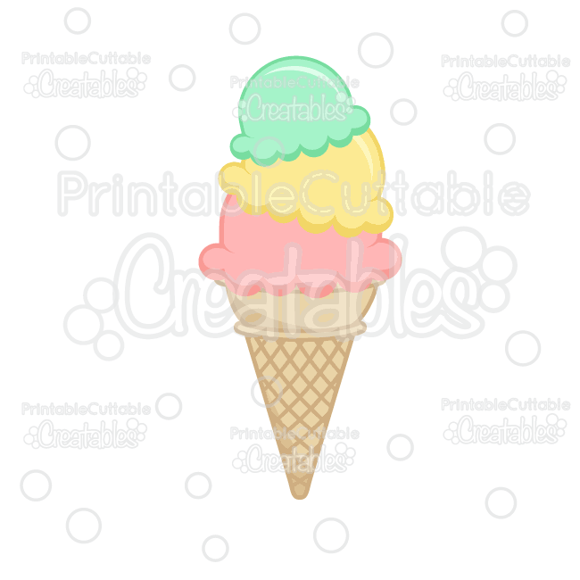 3 Scoop Ice Cream Cone SVG File