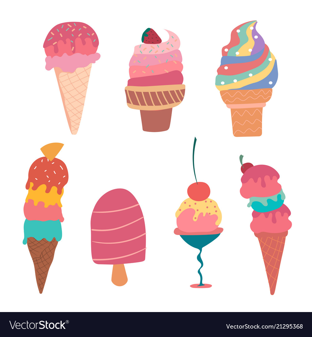 Hand drawn pastel ice cream cone summer collection