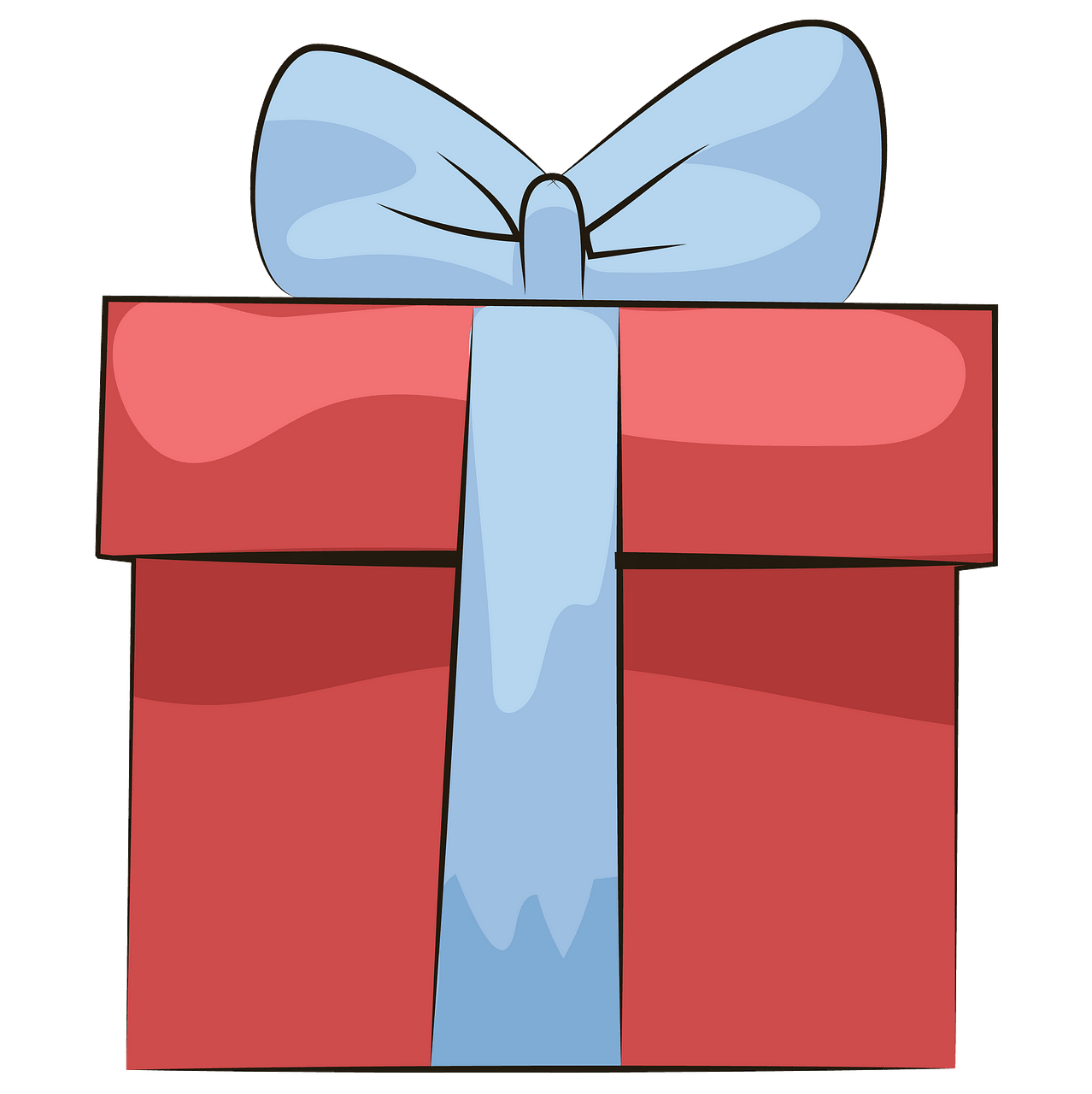 Red gift box with blue ribbon clipart