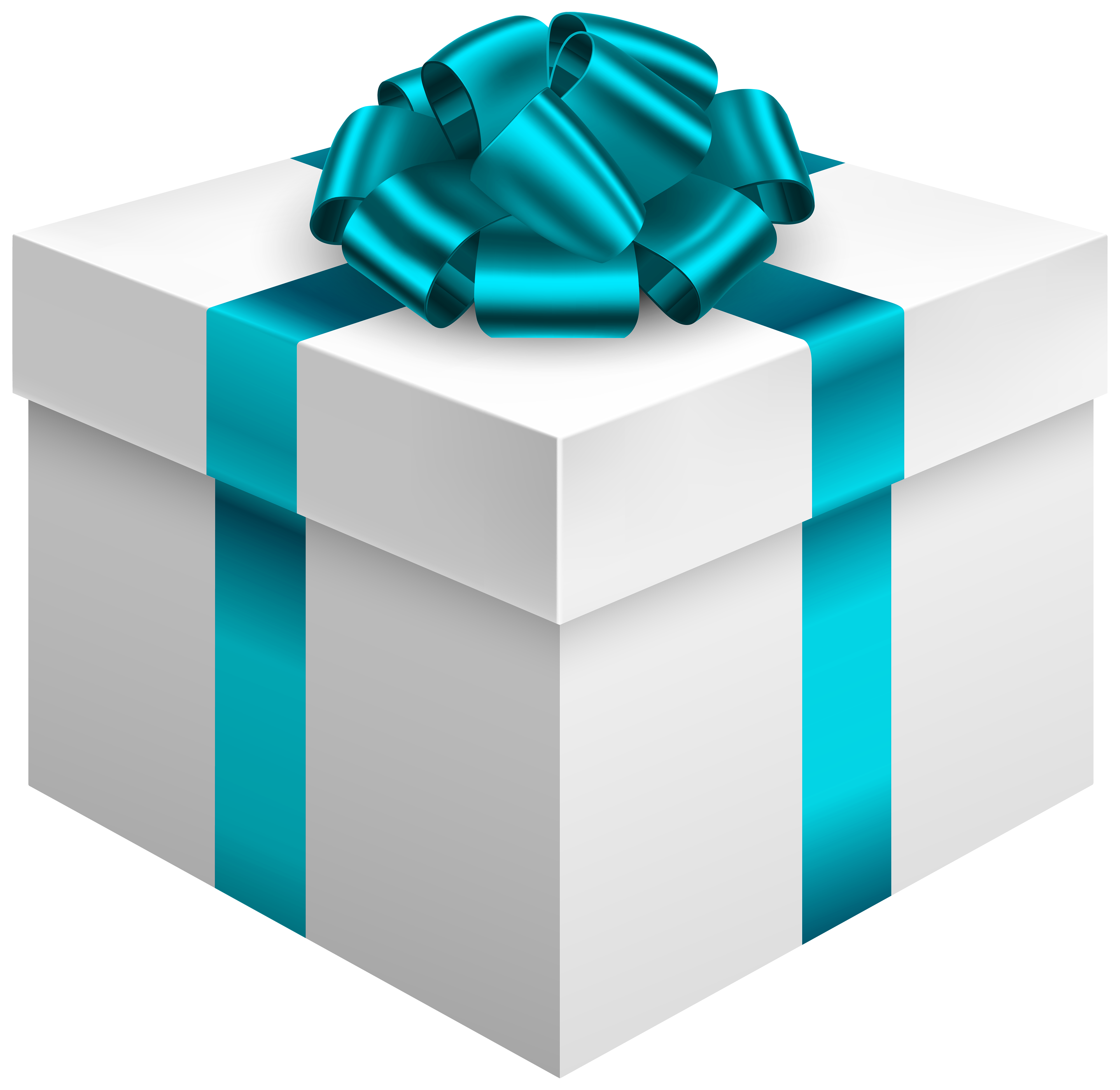 White Gift Box with Blue Bow PNG Clipart