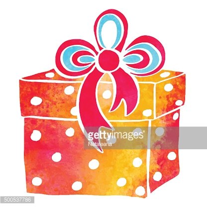 Watercolor colorful gift box with bow Clipart Image