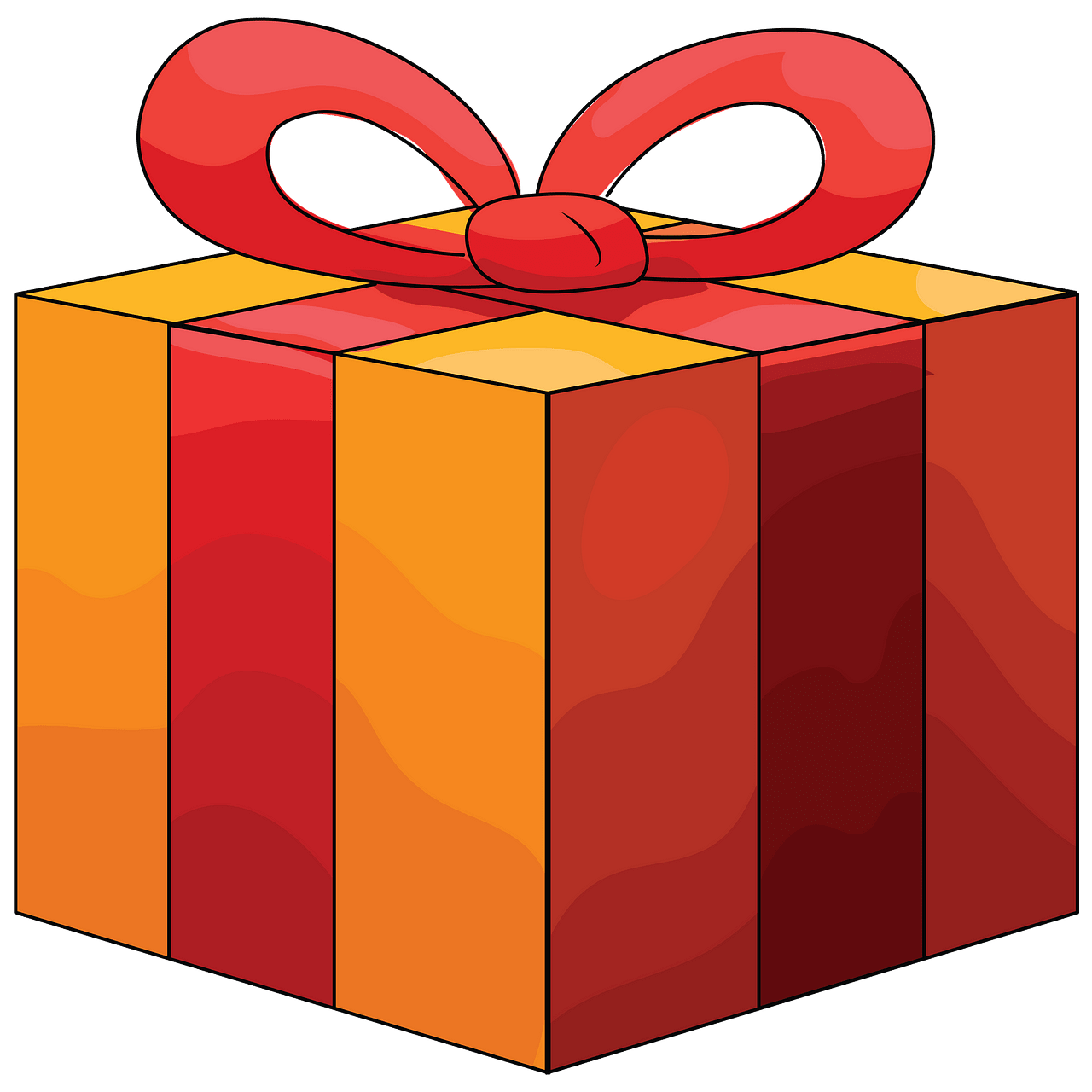 Orange gift box with red ribbon clipart