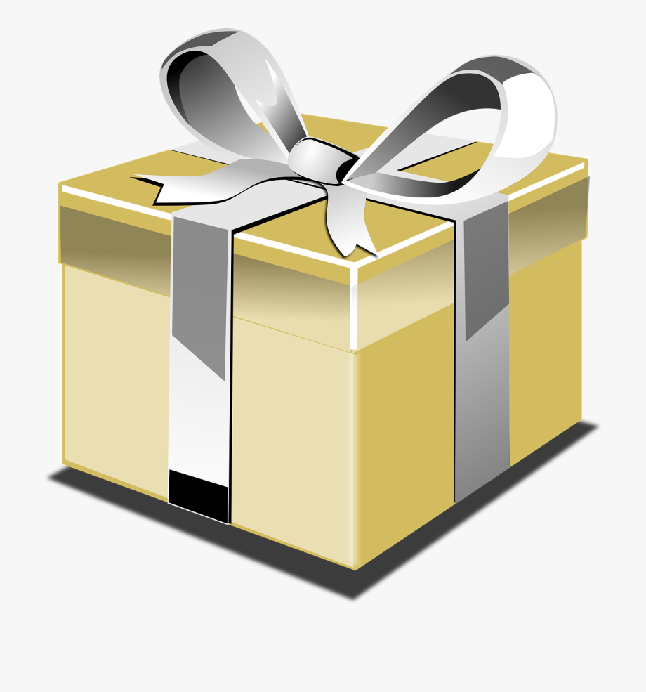 Present, Gift, Ribbon, Bow, Yellow, Gold, Silver