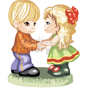 Little boy and girl holding hands clipart
