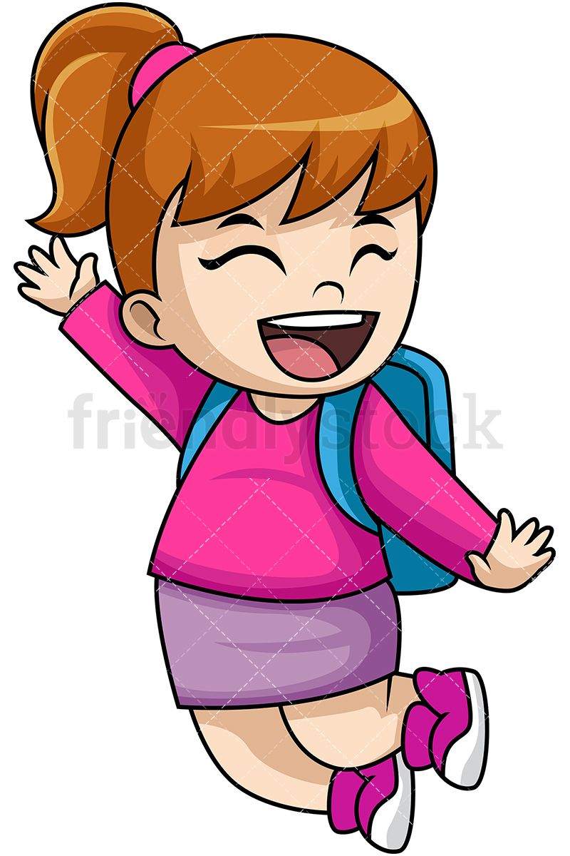 Happy Little Girl Going To School