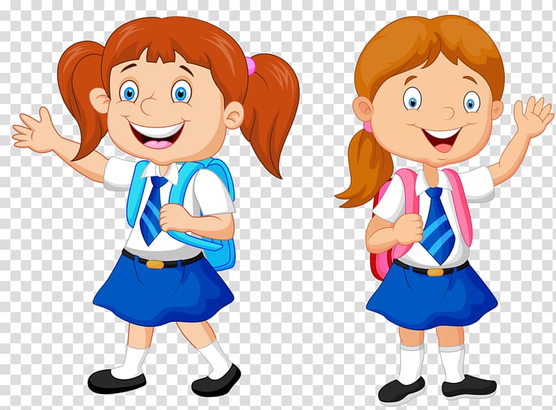 Smiling girl with backpack illustration, Cartoon School