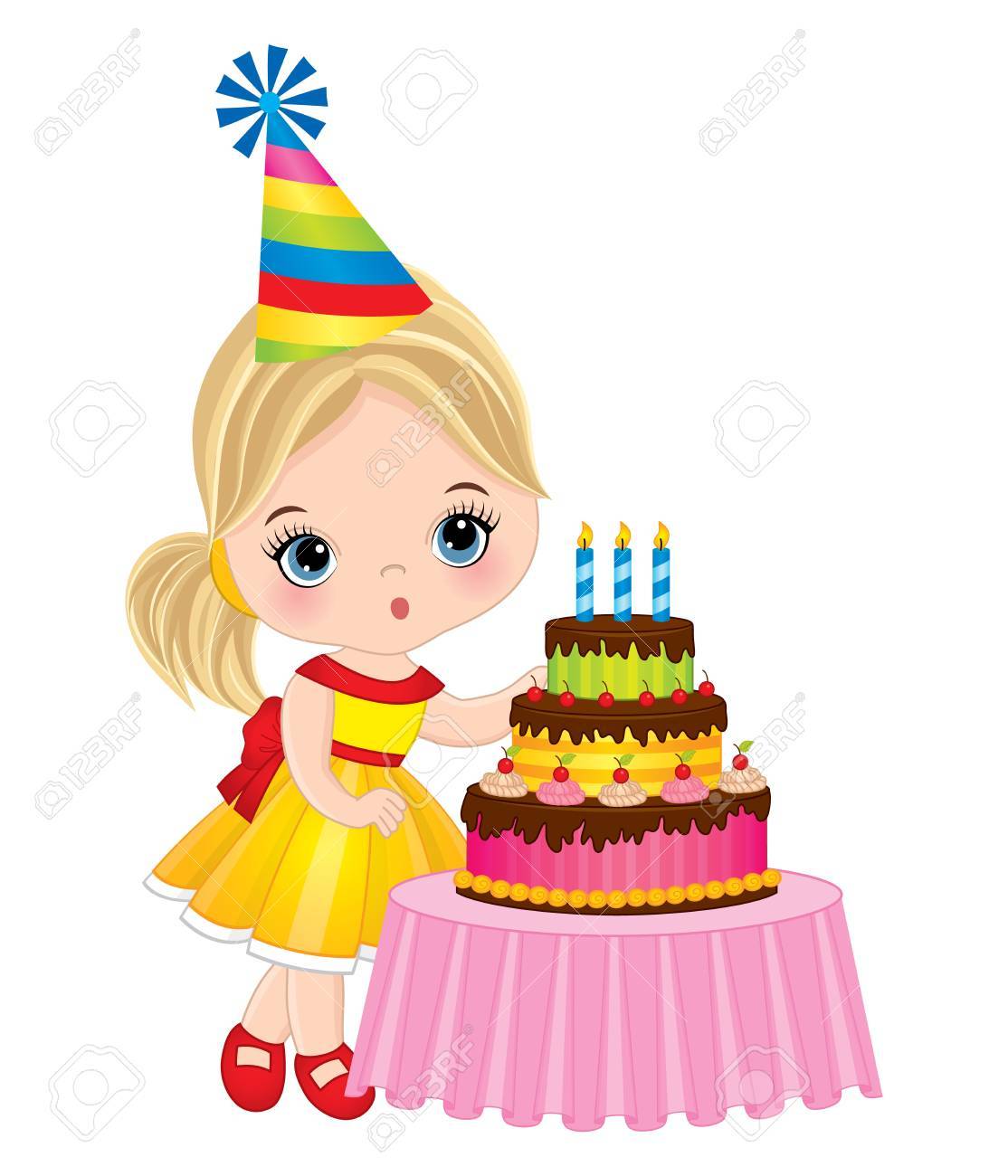Girl with birthday cake clipart