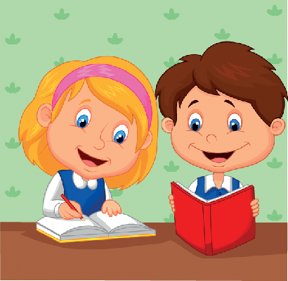 Cartoon Boy and Girl Study Together