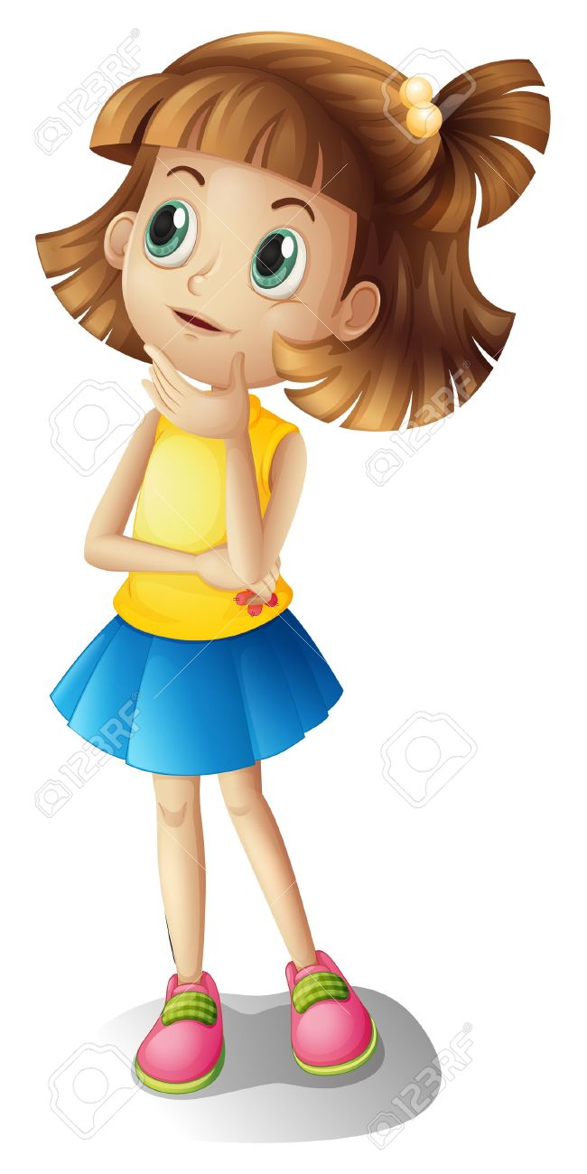 Thinking girl clipart.
