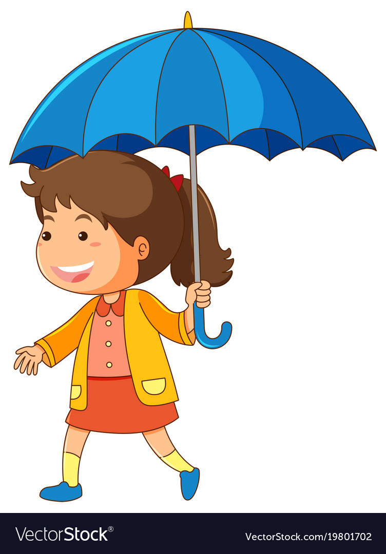Girl holding blue umbrella