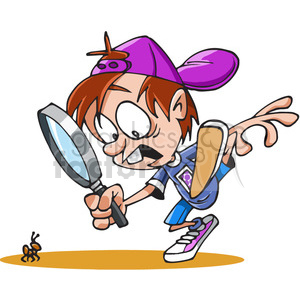 Boy using a magnifying glass clipart