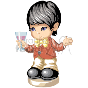 A boy holding a glass of wine wearing a bow tie clipart