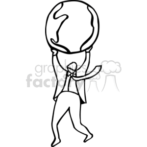 Black and white man holding the globe clipart