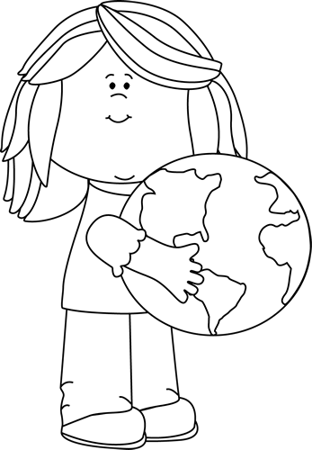 Black and White Girl Hugging Earth Clip Art