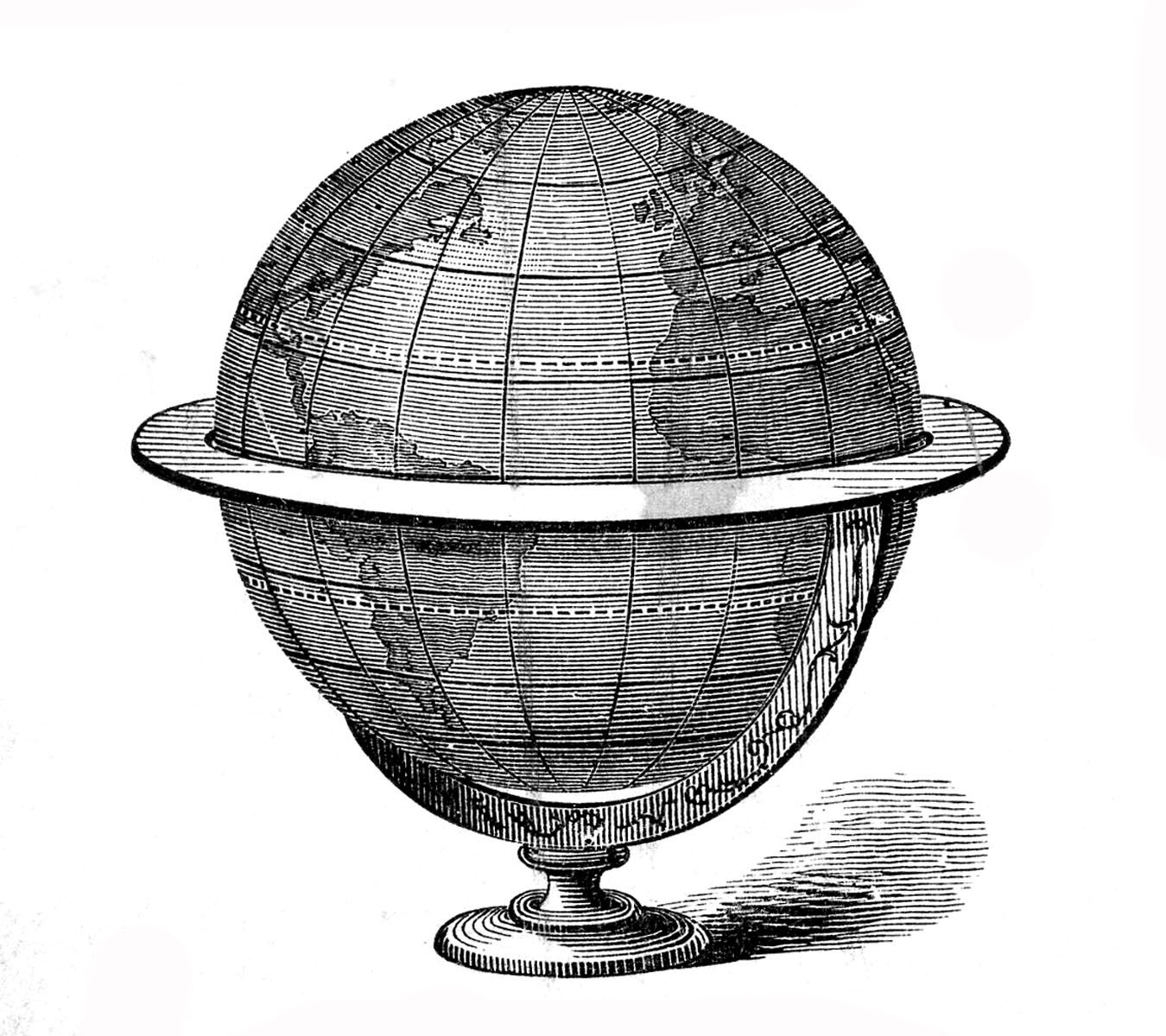 globe clipart black and white old fashioned