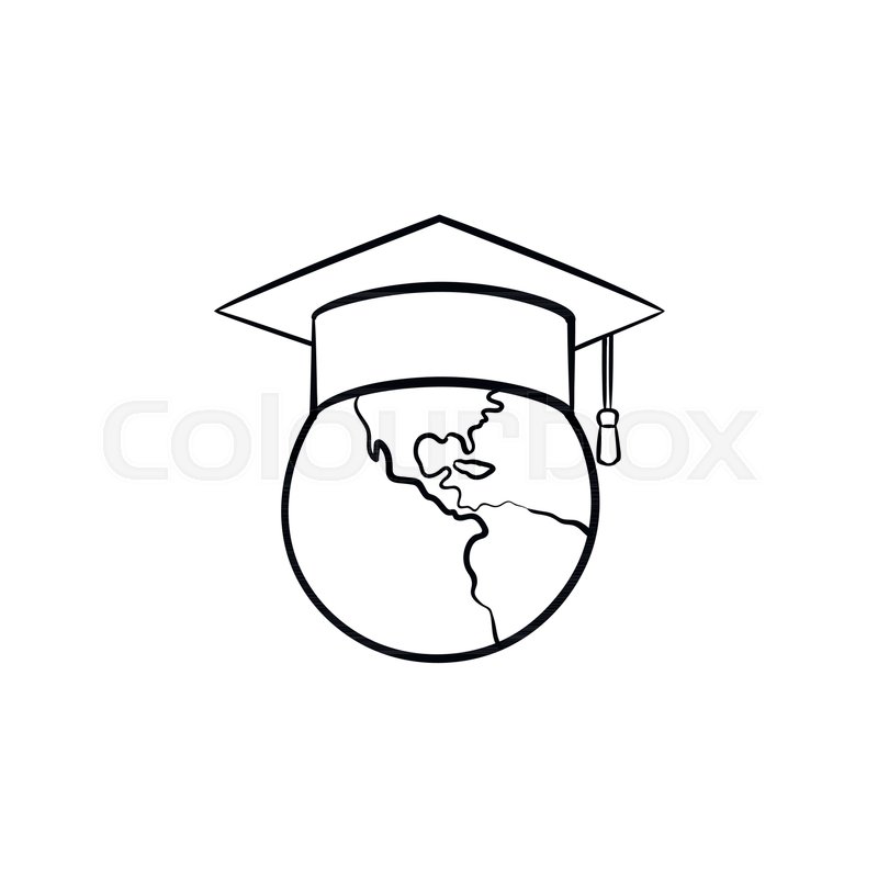 Globe in graduation cap hand drawn