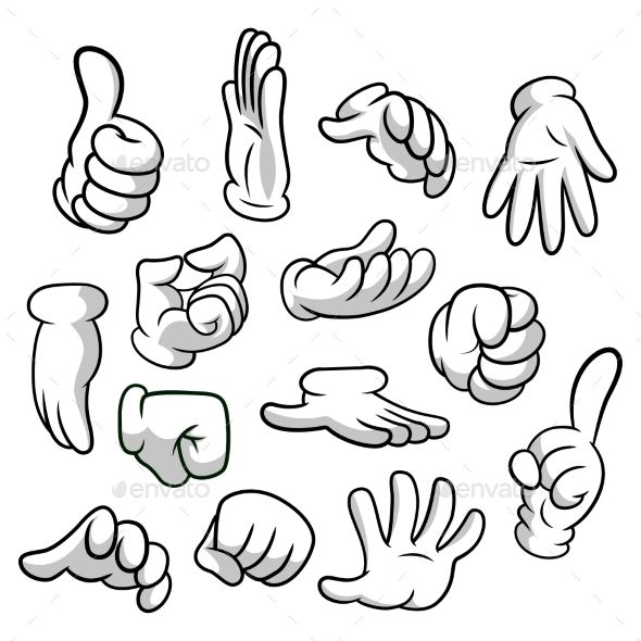 Cartoon hands with gloves icon set isolated on white