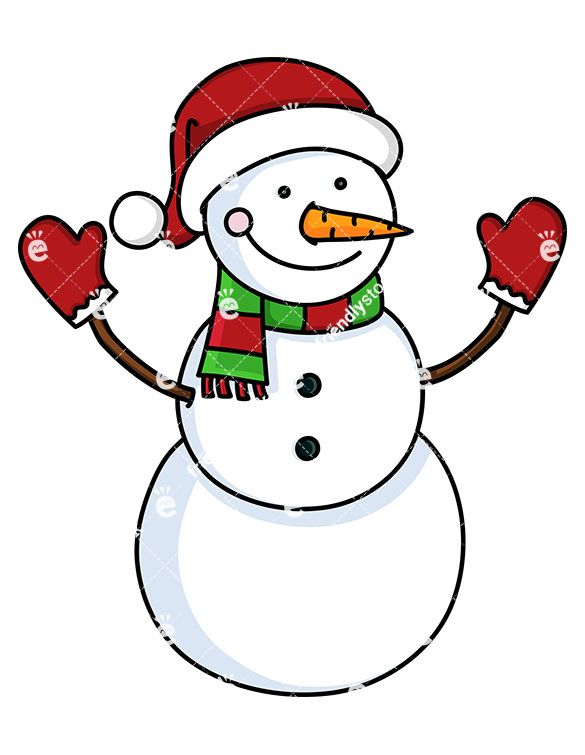 A Snowman Wearing A Santa Hat And Red Gloves