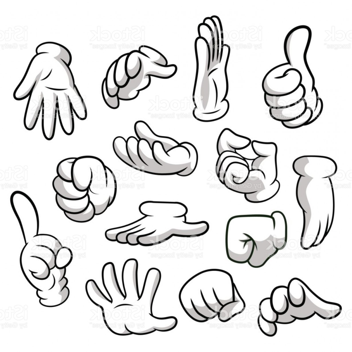 Cartoon Hands With Gloves Icon Set Isolated On White