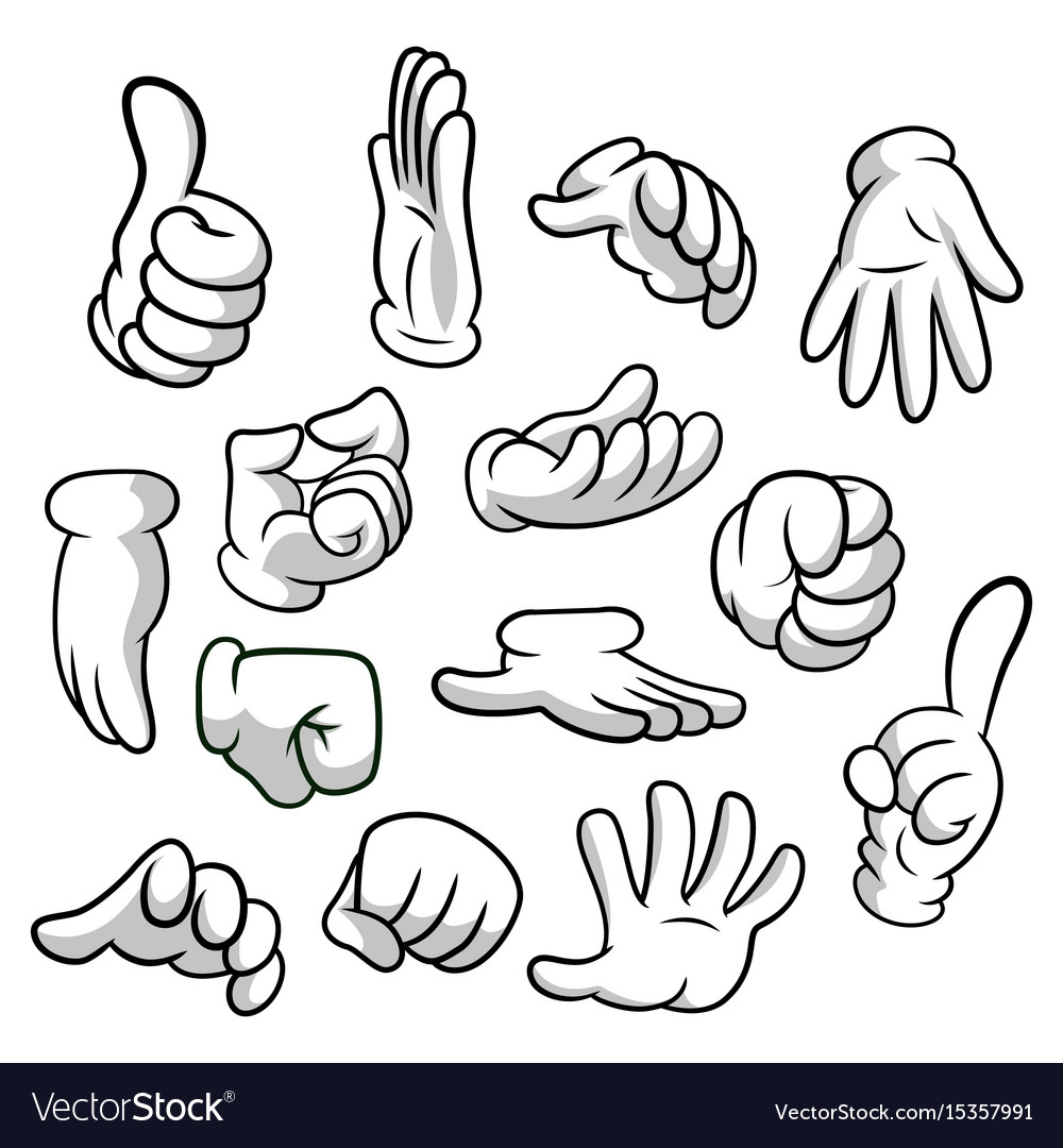 Cartoon hands with gloves icon set isolated on
