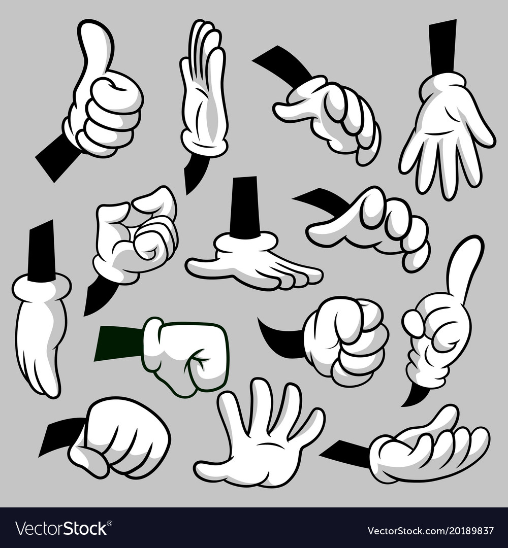 Cartoon hands with gloves icon set isolated