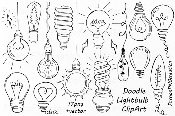 Doodle Light Bulb Clipart, hand drawn light bulb clip art