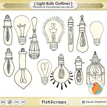 Dangling Light Bulb ClipArt, Bright Ideas Black Line Art