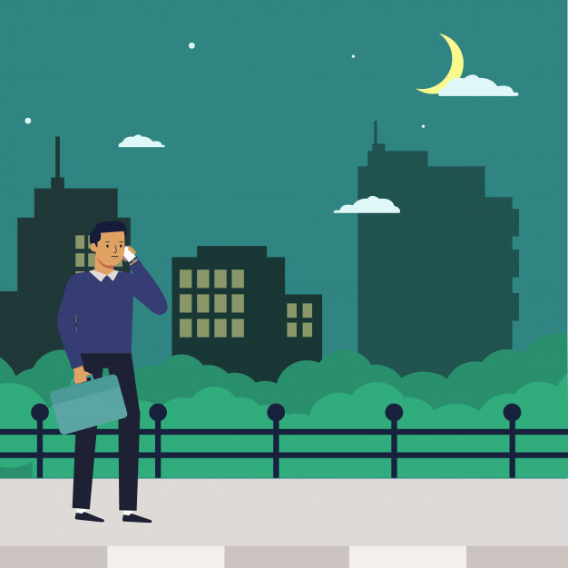 A man late to go home with night scenary Vector