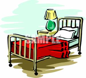 Metal twin bed.