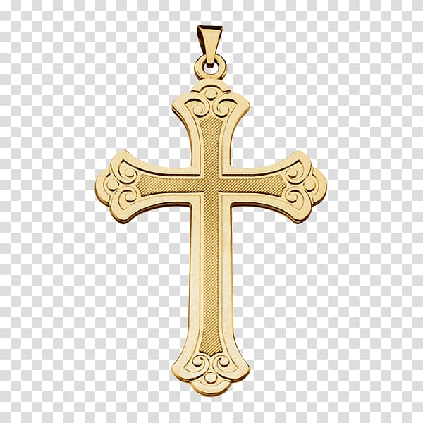 Goldcolored cross pendant.