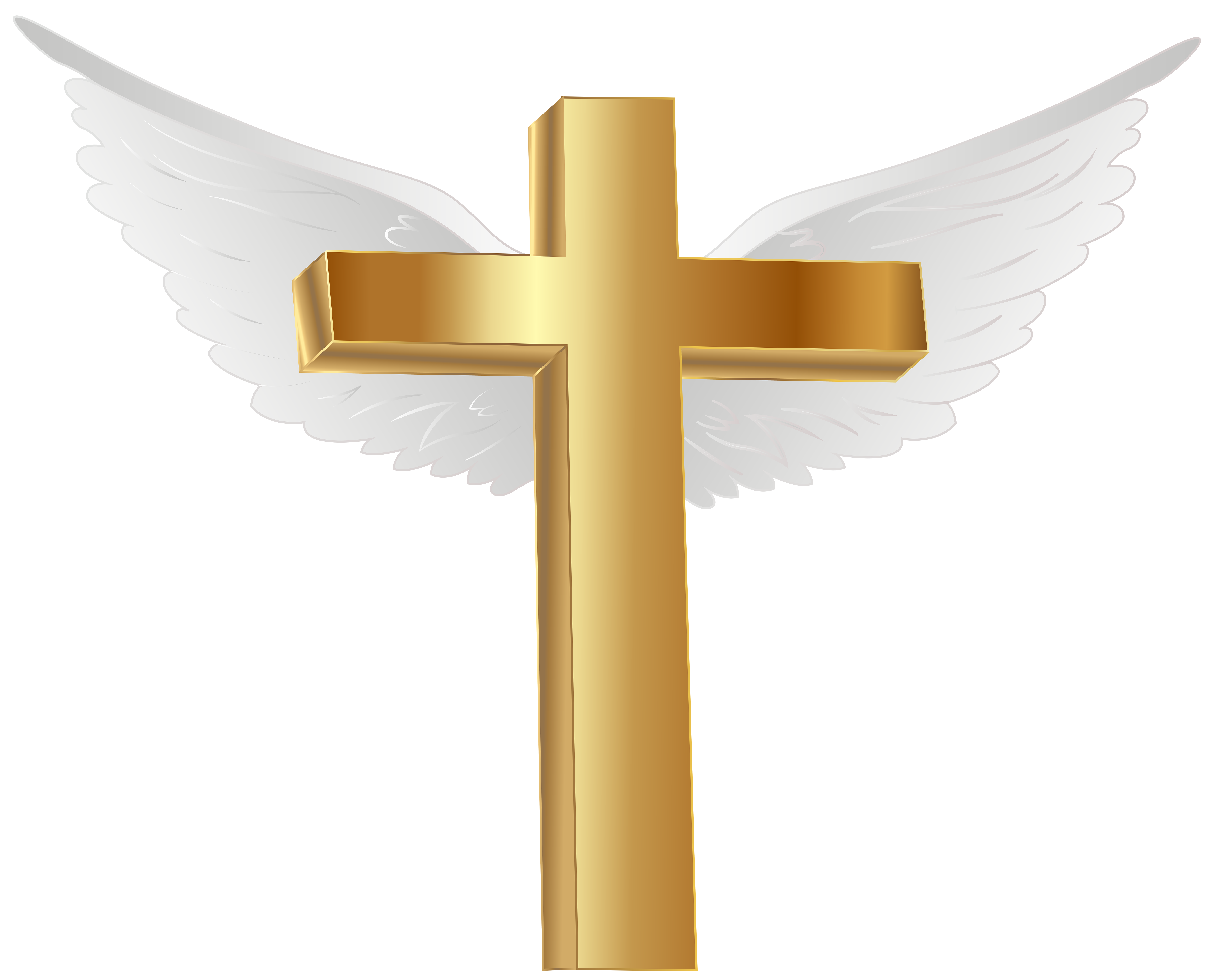 Gold Cross with Angel Wings PNG Clip Art Image