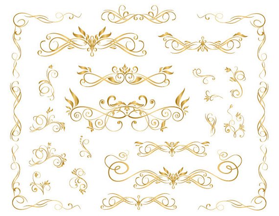 GOLD Digital Flourish Swirl Frame Clip Art Gold Frame