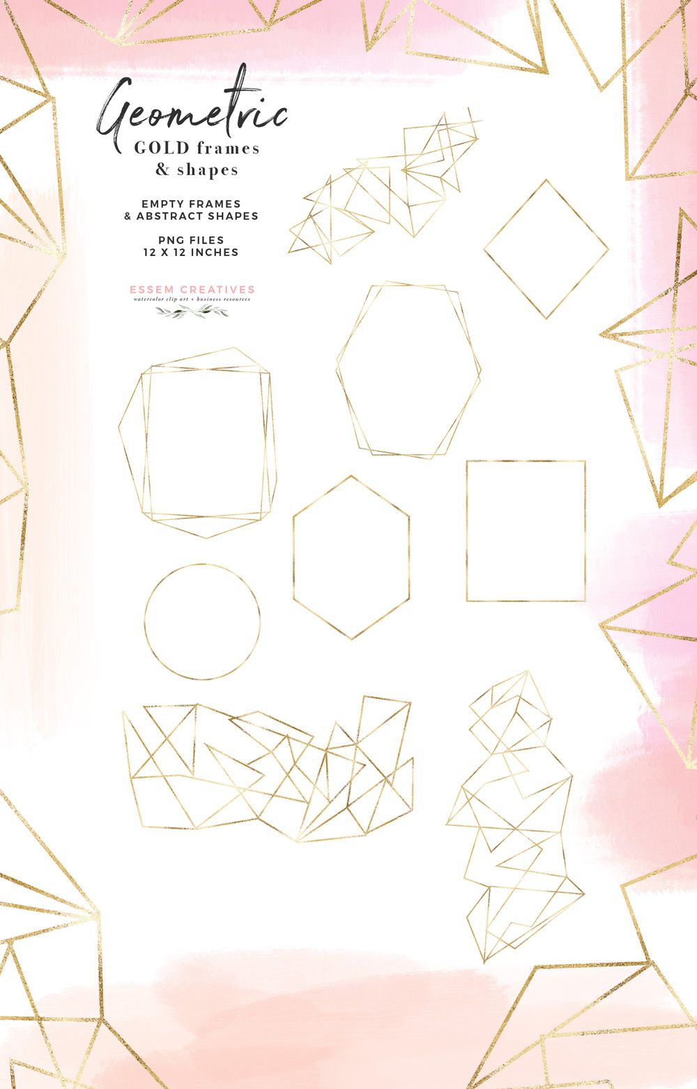 Gold Geometric Frames Abstract Border Shapes Clipart in Gold