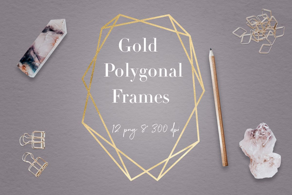 Gold Geometric Frames, Modern Polygonal Frame Clipart
