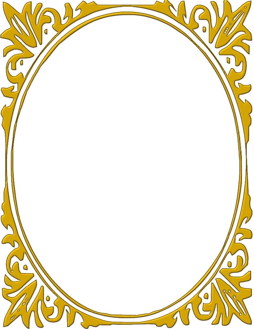 Gold oval frame.