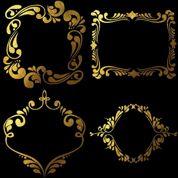 Gold glitter frame clipart, golden frames clip art, vintage